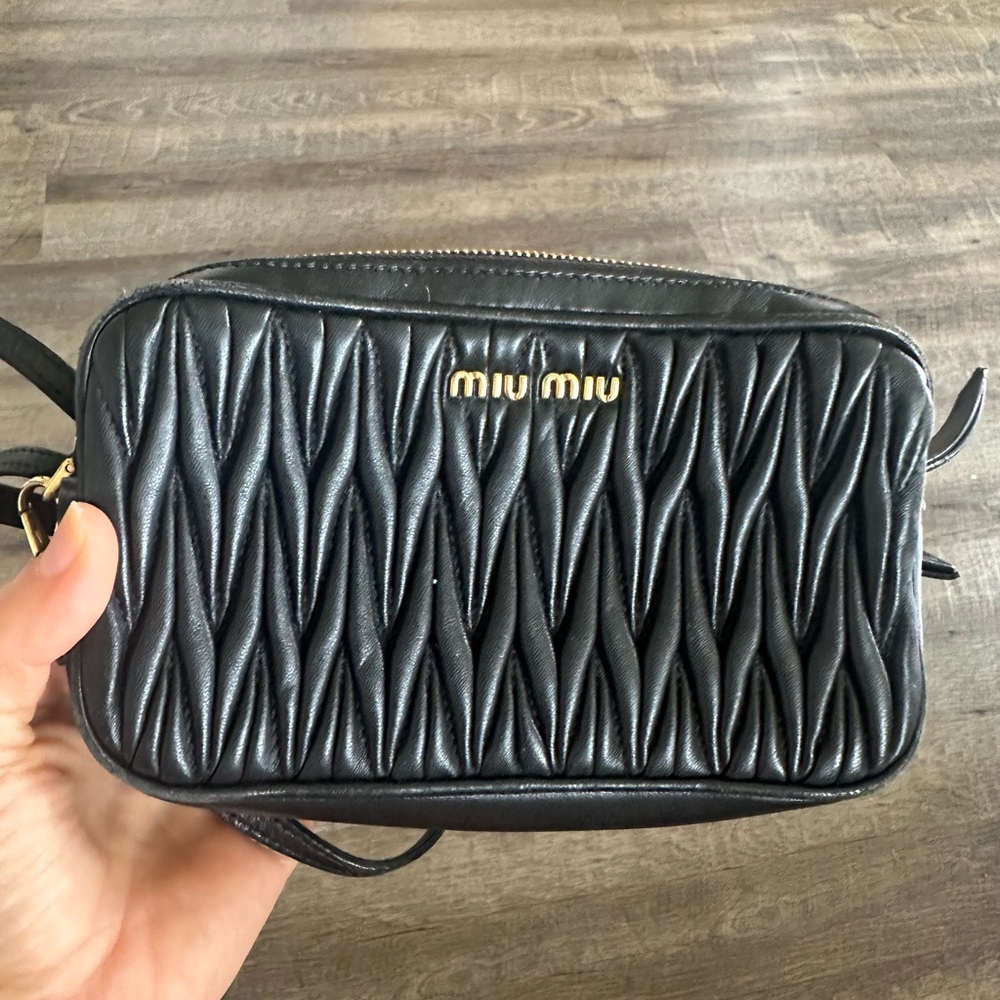 Miu Miu Black Matelassé Leather Crossbody Bag Gold Hardware